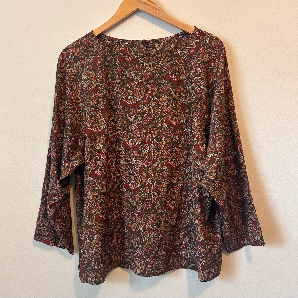 Vintage Womens Multicolor Paisley Print Long Sleeves Blouse
